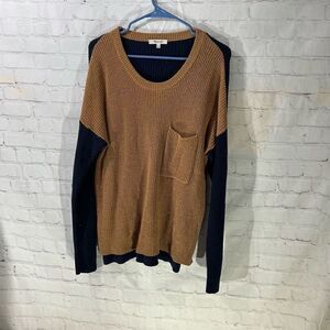 Madewell Knit Crew Drop Neck Sweater Blue/ Brown Size Medium